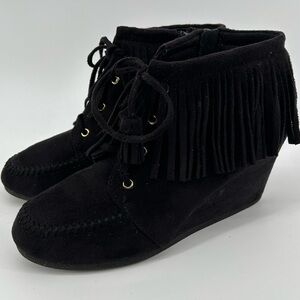 Maurice's Black Fringe wedge Ankle Bootie side zipper Women's Size 7 Western
